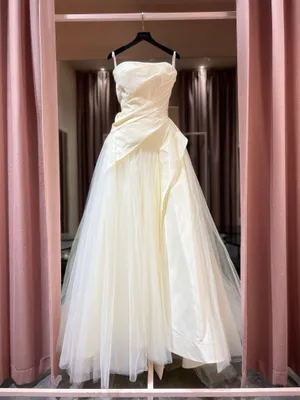 1726 Sweetheart ivory satin drapping tube tulle / sheer bottom