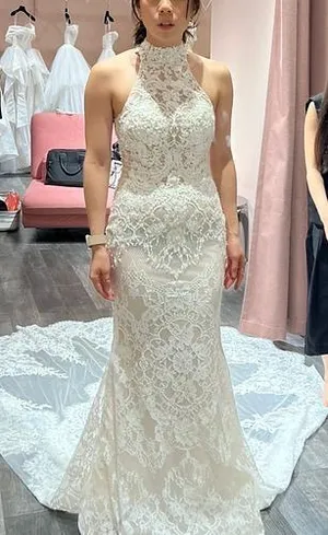 1639 Halter French lace nude base mermaid