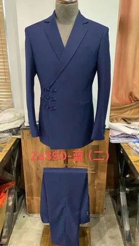 S05AAT 1570 PANTS Navy Blue side button Chinese Men suit