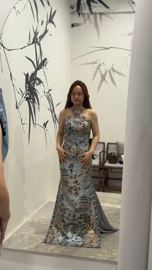 S05AAT 1650 Maxine Blue halter indonesian sangjit cheongsam with detachable train