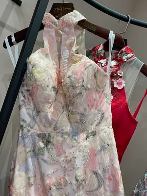 S05AAT 1512 modern cheongsam pink trumpet bottom bling lace