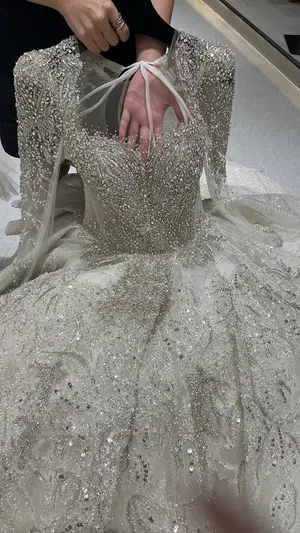 S05AAT 1596 Long sleeve small beaded sweet heart Premium ball gown