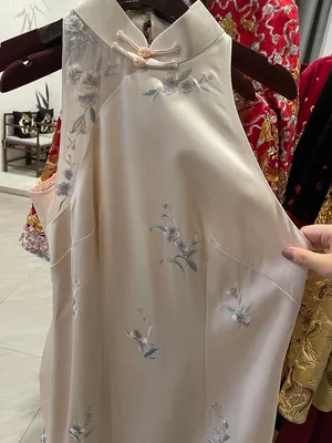 S05AAT 1444 simple cheongsam Flower embrodery white peach 