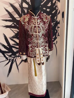 S05AAT 1182 male kua Velvet Maroon top gold bottom L XXXL