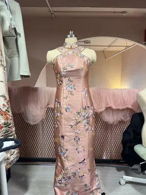 1697 Peach blush sangjit cheongsam no train M size