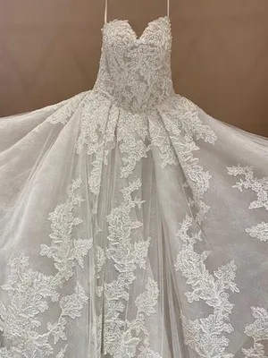 S05AAT 1653 Lace sweetheart sheer ball gown with pleat