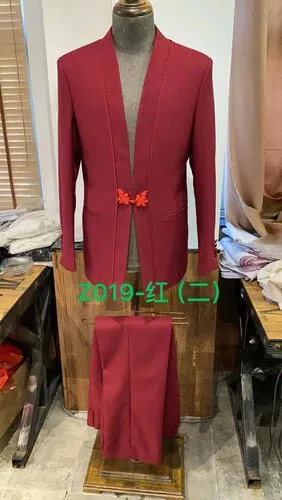 S05AAT 1571 PANTS Red middle Button Chinese Men suit