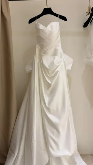 1812 Satin pleat a line with detachable ribbon train