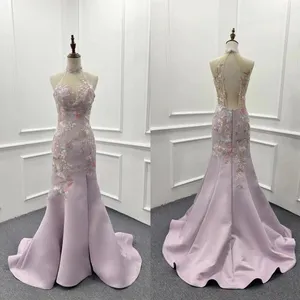 S05AAT 1505 modern cheongsam halter sheer back mermaid purple