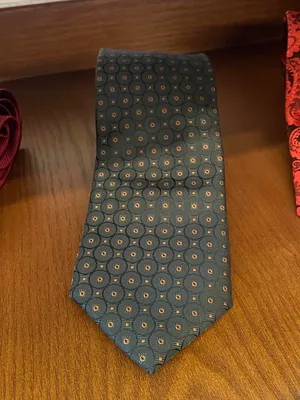 S05AAT 1522 Navy green base with circle yellow texture tie