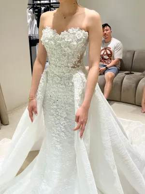 1707 Sweetheart mermaid 3d flower see through side waist with detachable train and choker mean nee