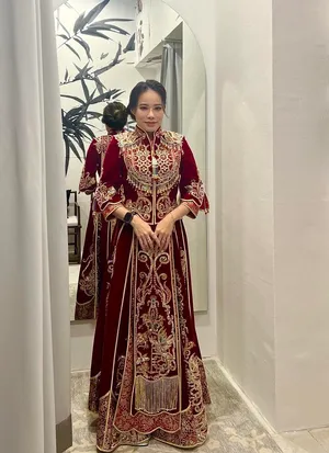 S05AAT 1087 - female kua MK maroon velvet (blue) indian Size: S
