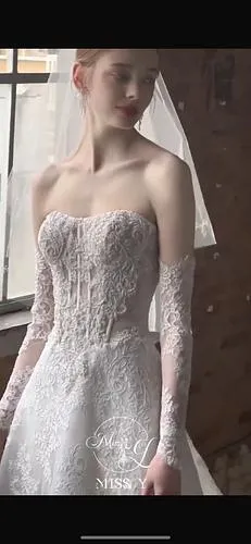 1661 French lace beaded sweetheart corset A line gown