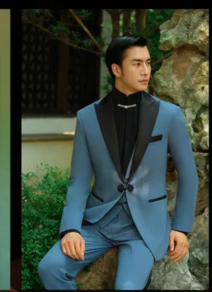 S05AAT 1577 PANTS XiLai Black lapel with Blue chinese suit
