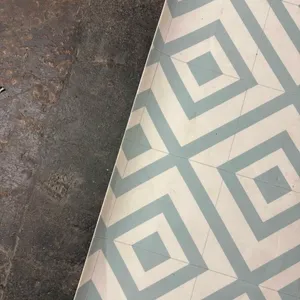 Teal and Cream Tiles Lino 4mx5m