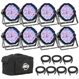 ADJ Mega Flat Pak 8 Plus RGB+UV Par Package with Infared Remote and Light Trees