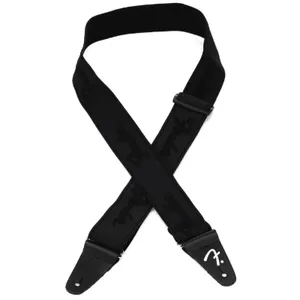Fender WeighLess Running Logo Guitar Strap - Black/Black