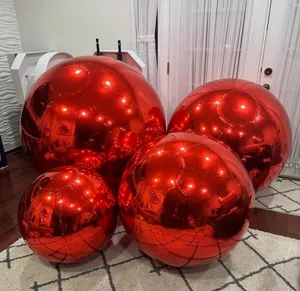 Oversized Red Inflatable Metallic Balls (Set of 5) - largest 4ft