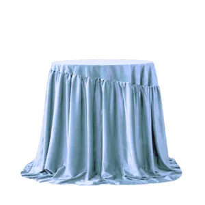 French Blue Gathered Velvet Cafe Table Cloth