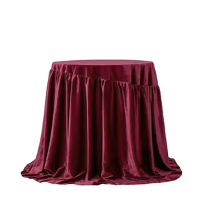 Burgundy Gathered Velvet Cafe Table Cloth