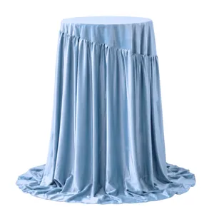 French Blue Gathered Velvet Bar Table Cloth