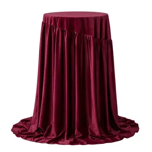 Burgundy Gathered Velvet Bar Table Cloth