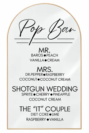 Pop Bar Menu Sign - Gold frame, mirrored background.