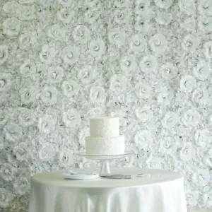  White 3D Silk Rose and Hydrangea Flower Wall Backdrop