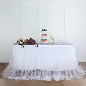 White 21' Tulle over Satin Table Skirt
