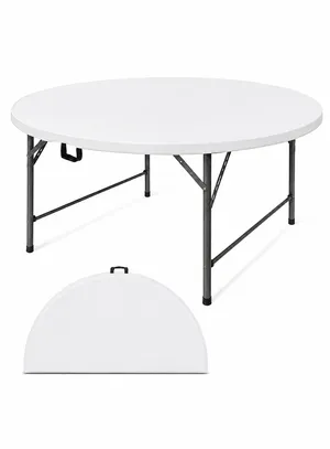 5-Foot Round Folding Table Rental – Delivery Available +$15 delivery fee, due at drop-off.