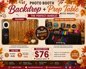 Photo booth backdrop and Prop table with Props bundle
