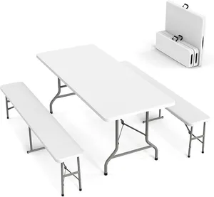 Picnic Table Set with 2 Benches, 6 Ft, White