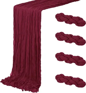 4 Pack Burgundy Cheesecloth Table Runner 20 x 120 inch Gauze (10 FT Long)