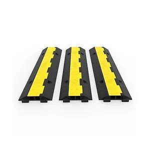 Happybuy 3 Pack of 2 Channel 11000lbs per Axle Capacity Protective Wire Cord Ramp Driveway Rubber Traffic Speed Bumps Cable Protector