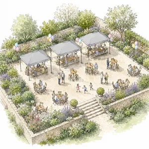 Pack Evenement 50 personnes - Tonnelles 3x345, Tables, Bancs, Mange-Debout, Tabourets, Bistro, Chaises