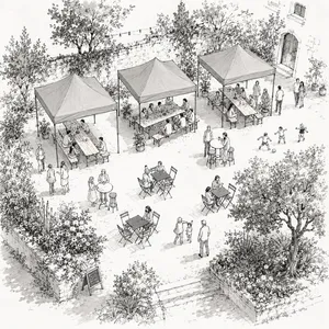 Pack 20 personnes - Tonnelles 3x3, Tables, Bancs, Mange-Debout, Tabourets, Bistro, Chaises