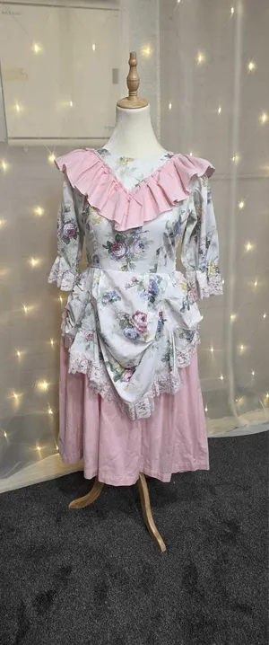 Pink Dress with White Floral Bodice