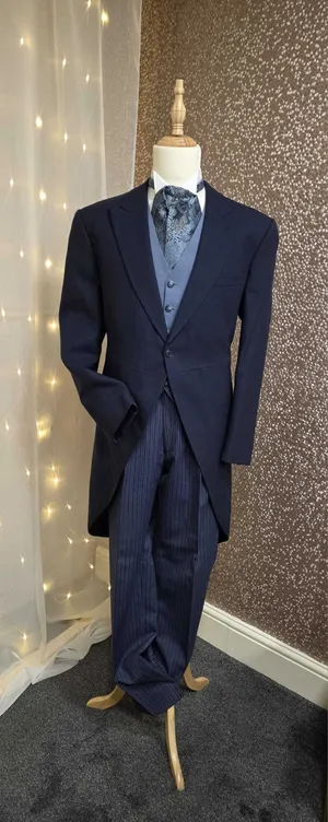 Navy Blue Tail Coat Suit – 40R (with Navy Pinstripe Trousers 38R)