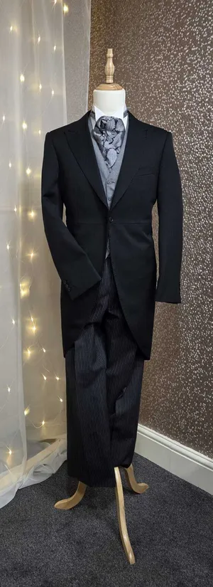 Black Tail Coat – 40R (with Black & Grey Pinstripe Trousers 36W)