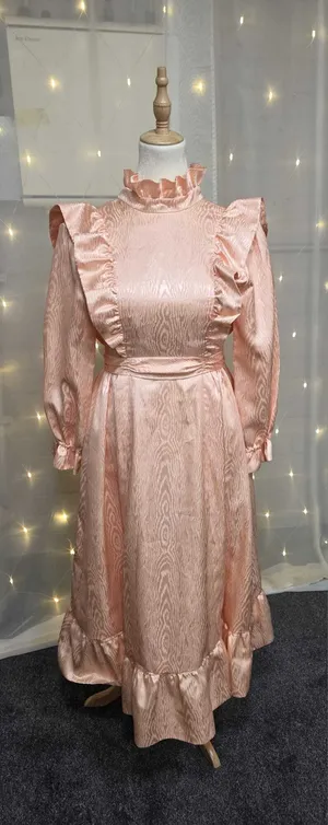 Peach Taffeta High-Collar Frill Dress 