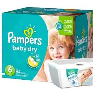 Medium Pack Diapers and 1 Pack Water Wipes (Approx 60-90 Diapers; 60 wipes)
