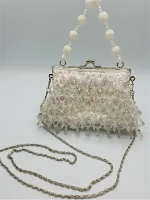 White Beaded Fringe Evening Party Mini Handbag