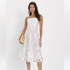 Lulu's White 3D Floral Embroidered Midi Dress (size xs)