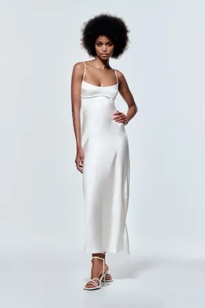 Zara White Satin Column Long Maxi Dress (size xxl)