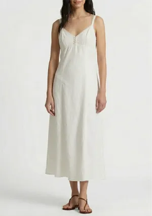 Vintage Ralph Lauren 100% Cotton Ivory Denim Midi Dress with Crochet Details (size 8)