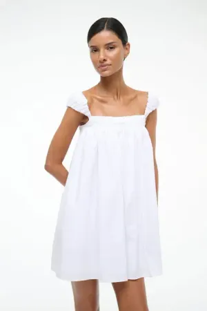 STAUD White Poplin Mini Dress with Ruched Straps (size small)