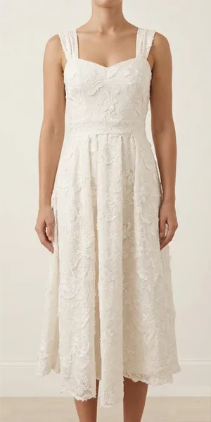 Ladaire Cream Lace Embroidery Midi Dress (xxs)
