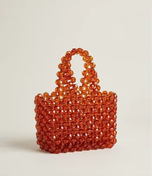 Beaded Mini Handbag in Rust