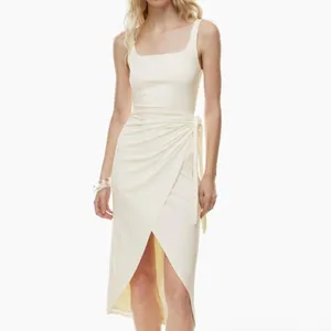 Aritzia Saturn Cream Square Neck Midi Wrap Dress (xxs)