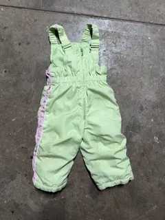 12M: Green + Pink Snow Bib